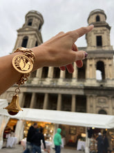 Charger l'image dans la galerie, Bracelet or rose 18k,maillon gourmette orné de 4 breloques