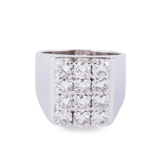 Bague chevalière en or gris et diamant