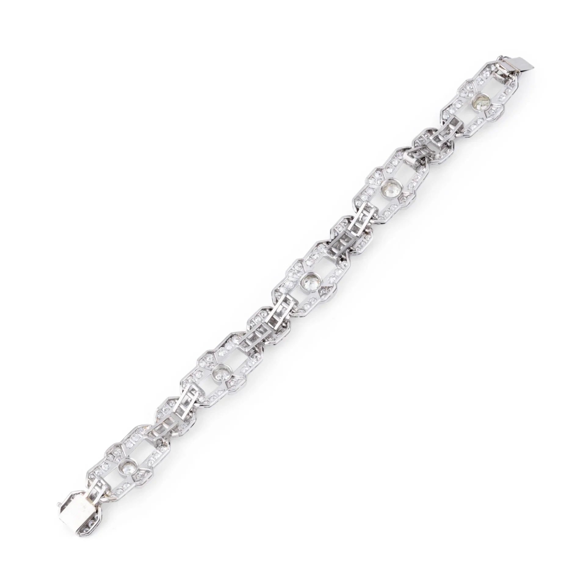 Bracelet Art Déco en platine et diamants à motifs géométriques