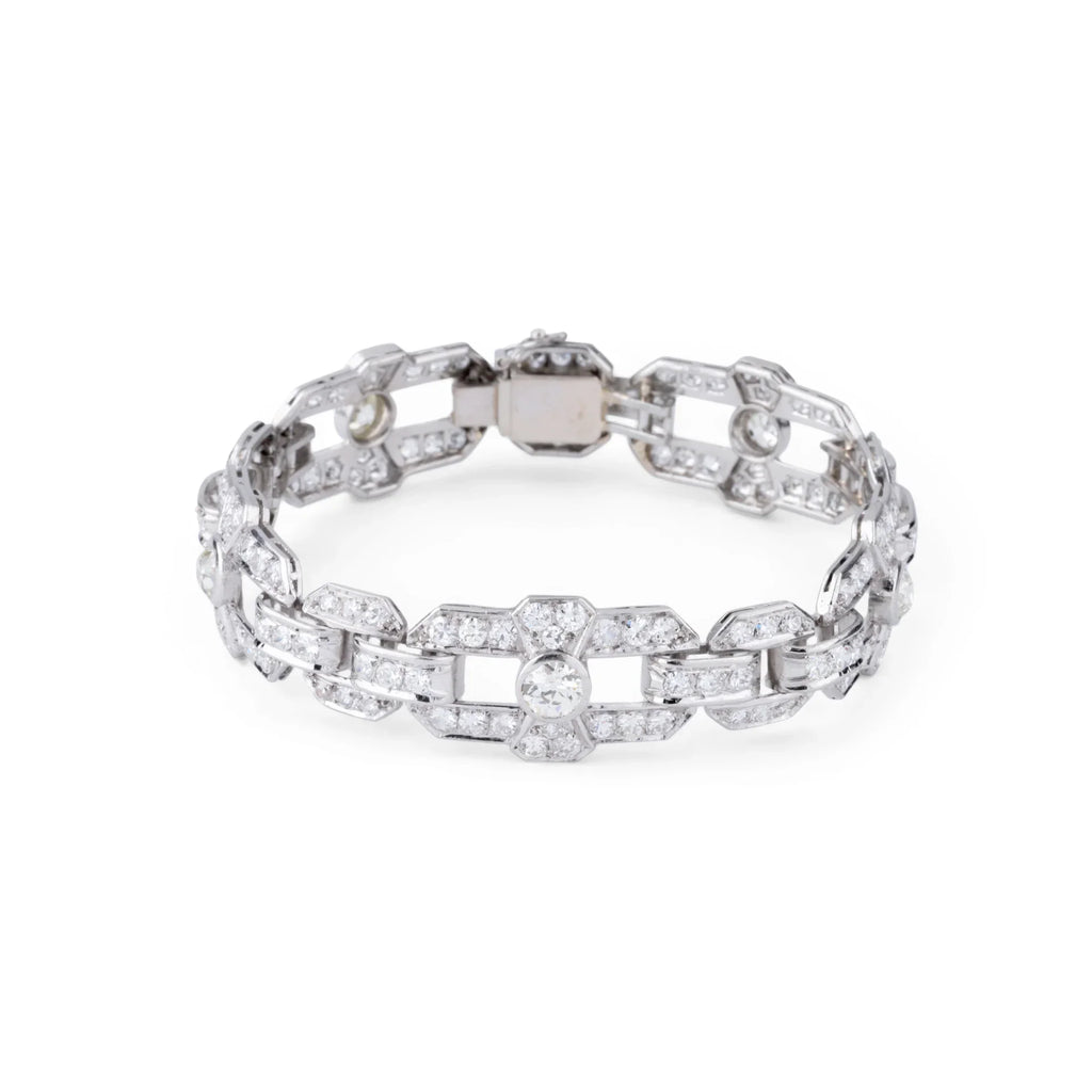 Bracelet Art Déco en platine et diamants à motifs géométriques
