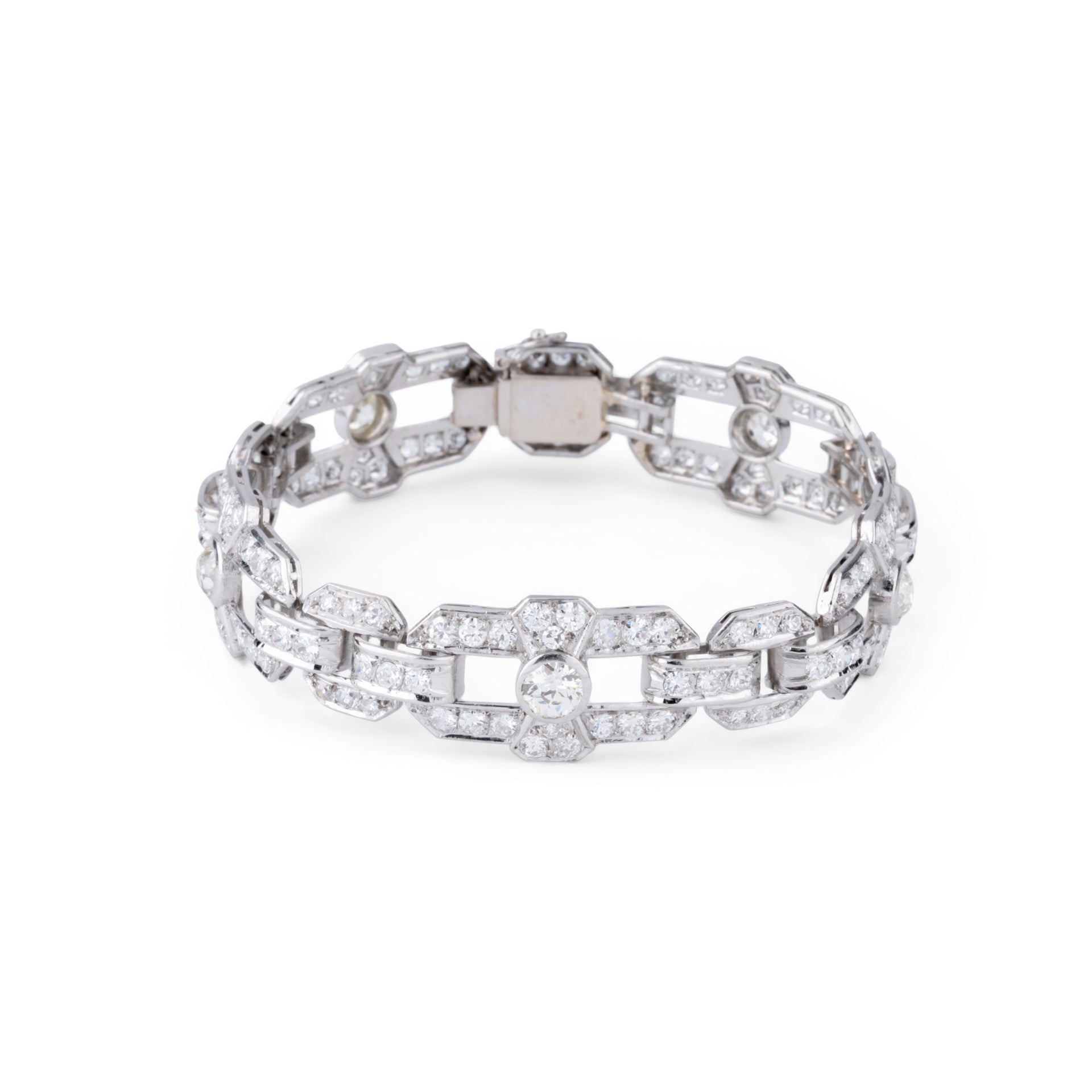 Bracelet Art Déco en platine et diamants à motifs géométriques