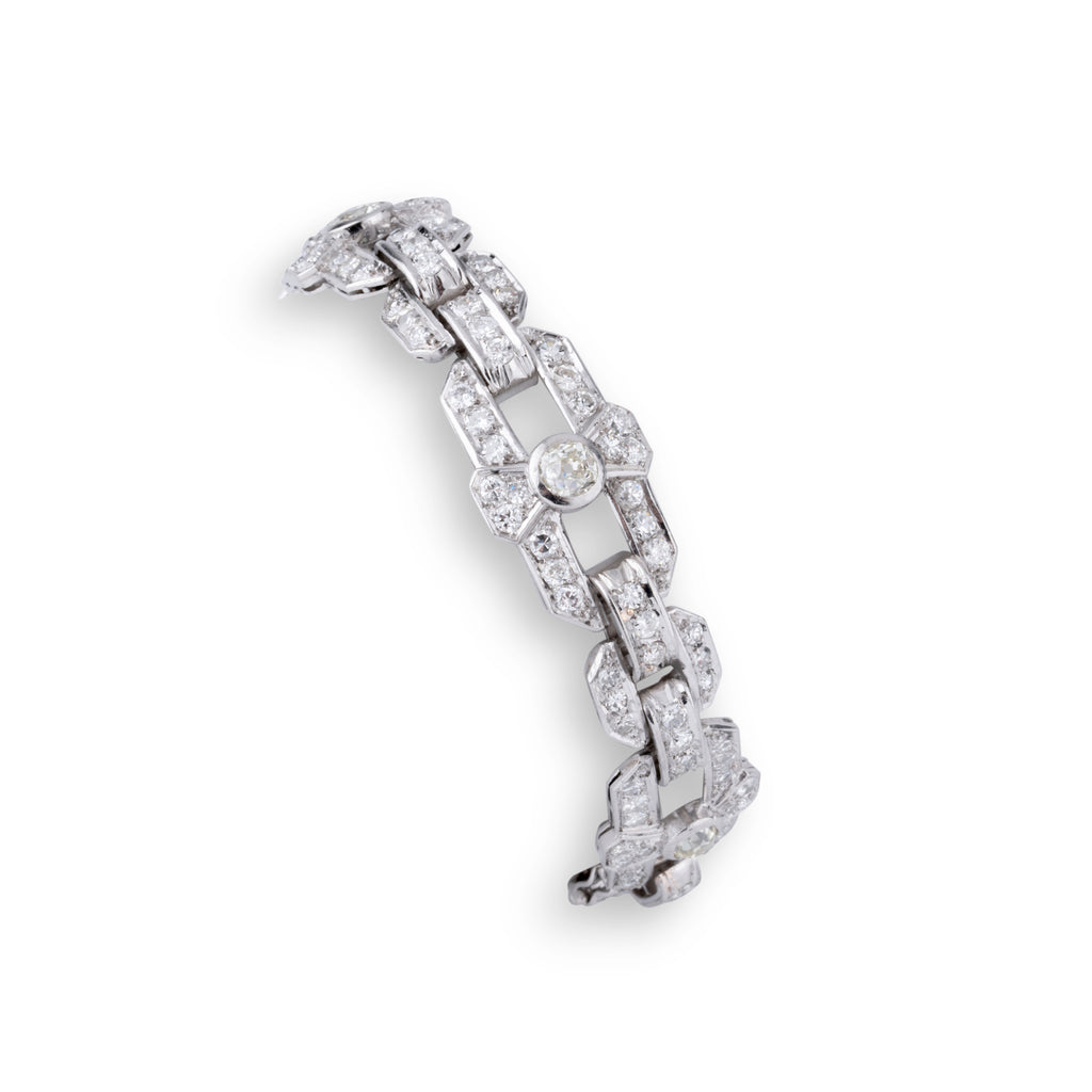 Bracelet Art Déco en platine et diamants à motifs géométriques