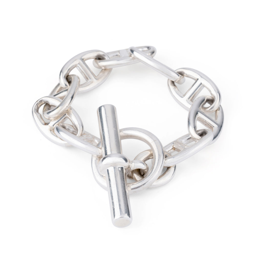Bracelet en argent de la maison Hermès modèle iconique chaine d'ancre.