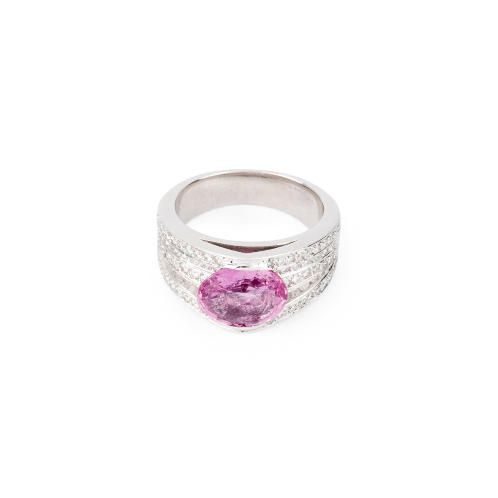 Grey gold ring with pink sapphire