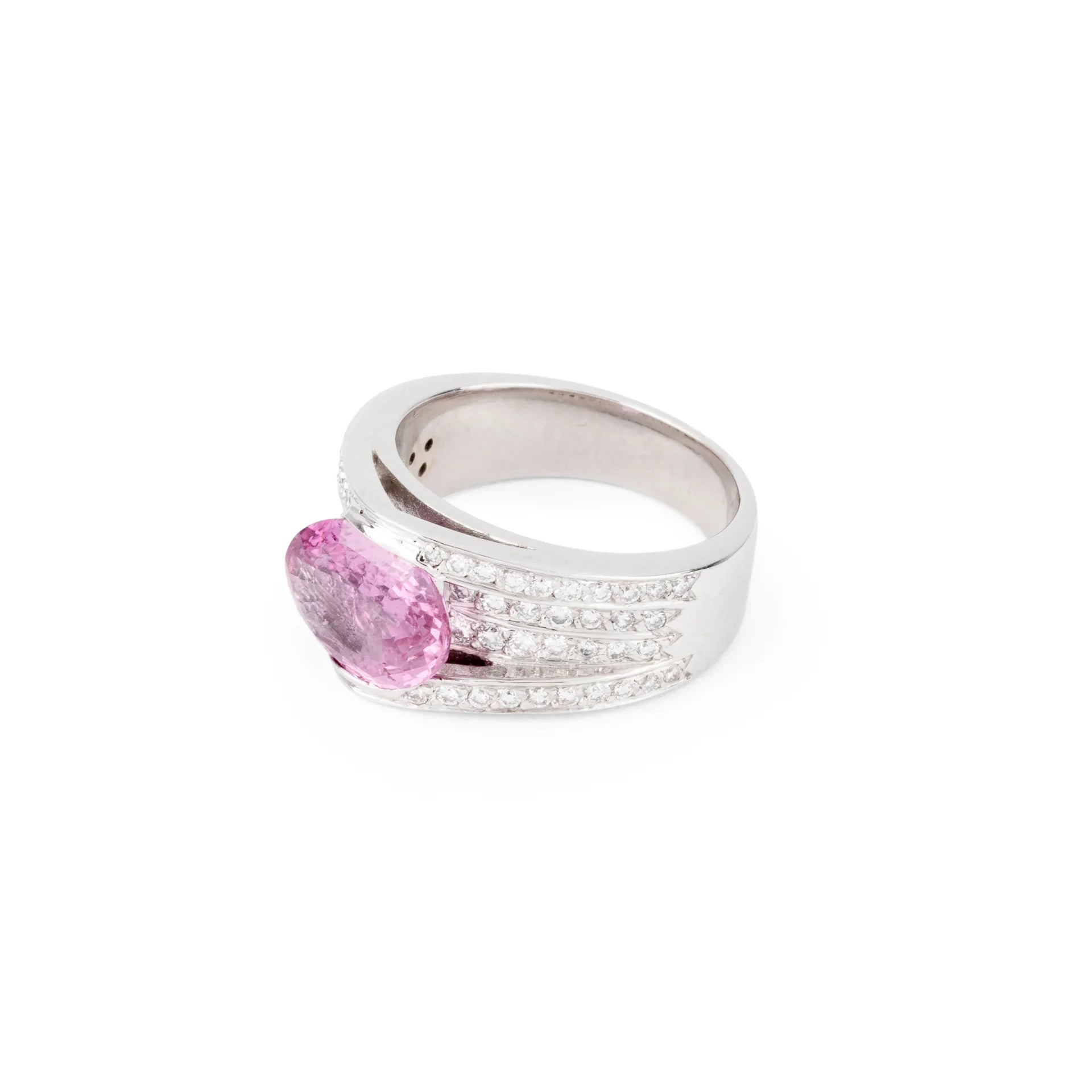 Grey gold ring with pink sapphire