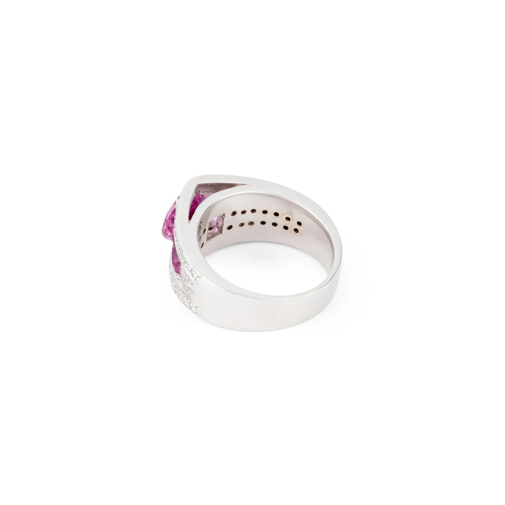 Grey gold ring with pink sapphire