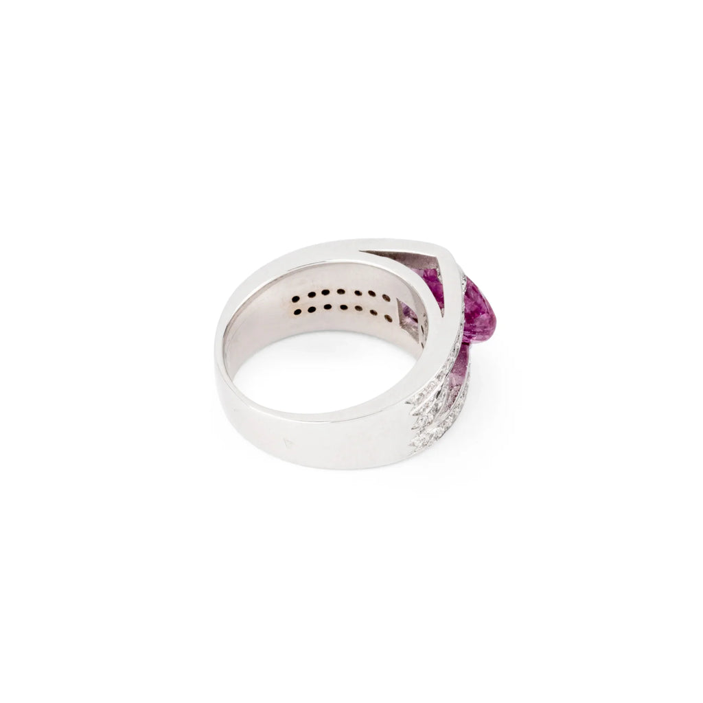 Grey gold ring with pink sapphire