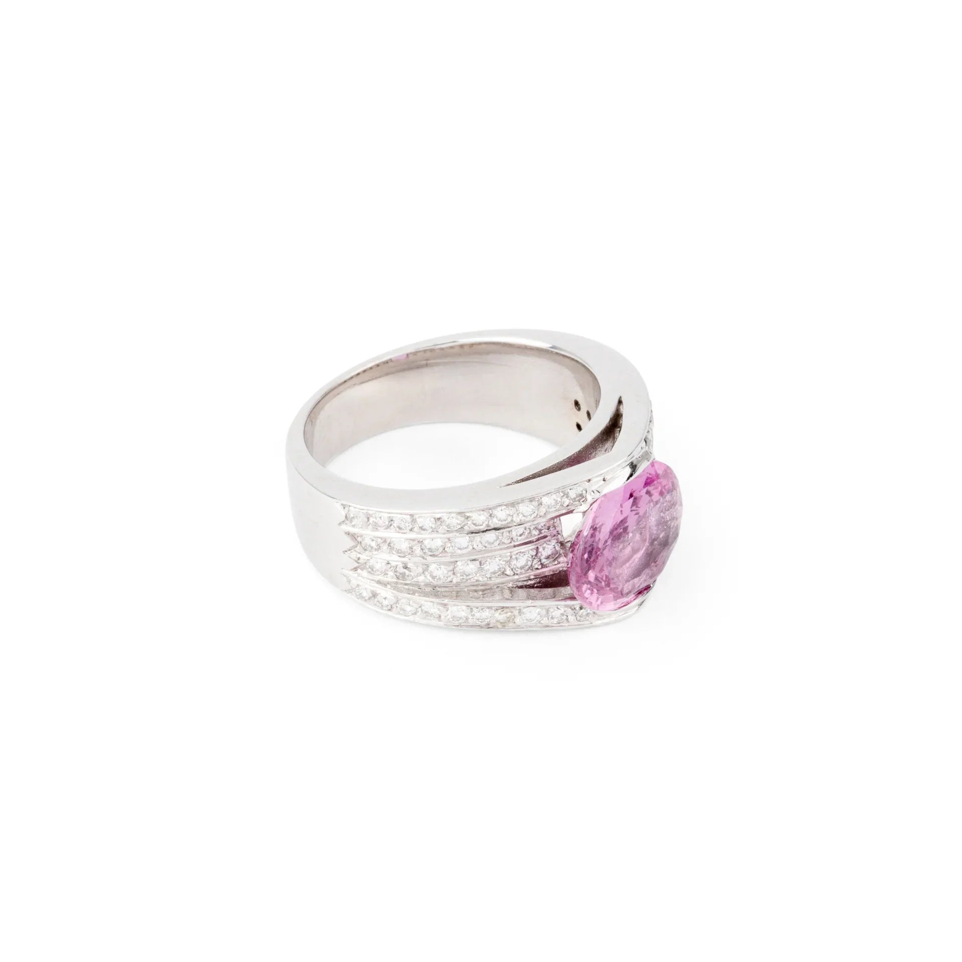 Grey gold ring with pink sapphire