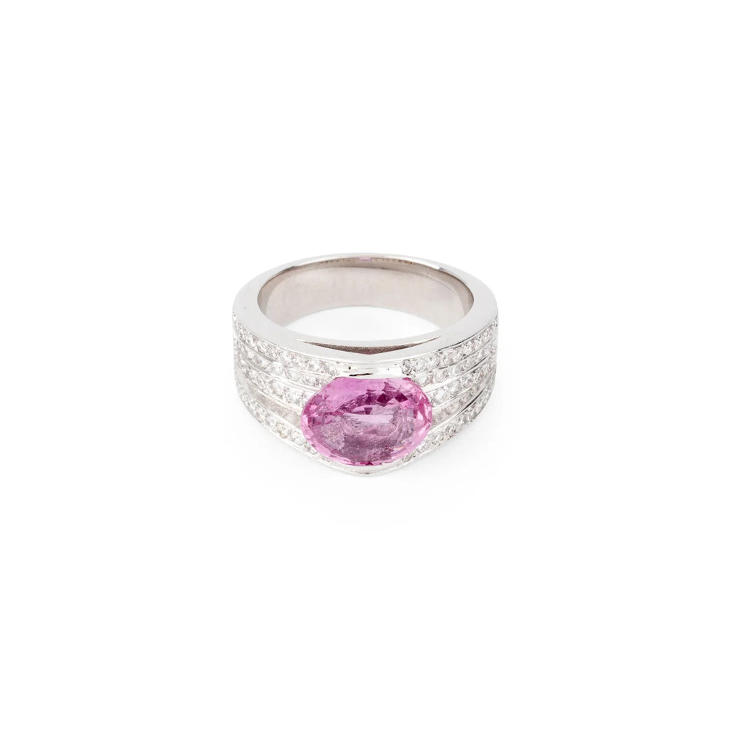 Grey gold ring with pink sapphire