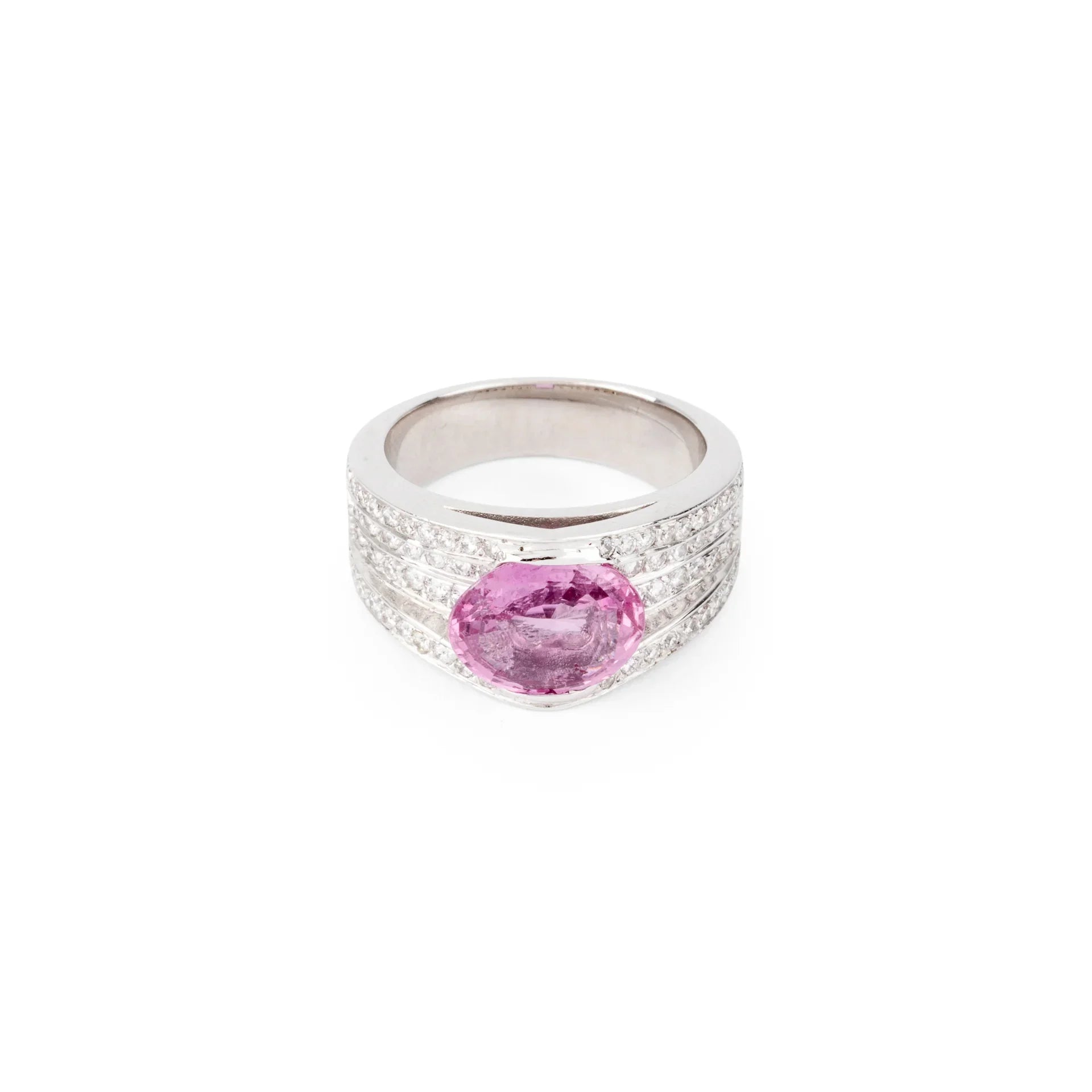 Grey gold ring with pink sapphire