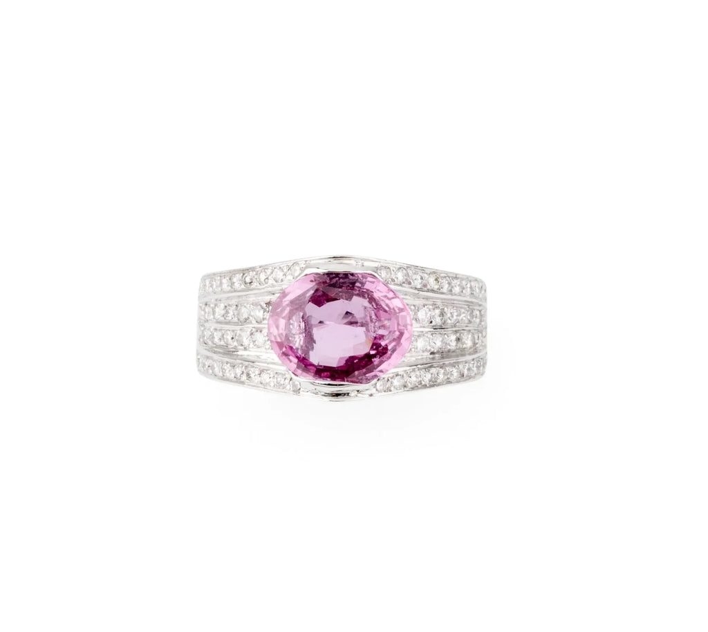 Grey gold ring with pink sapphire