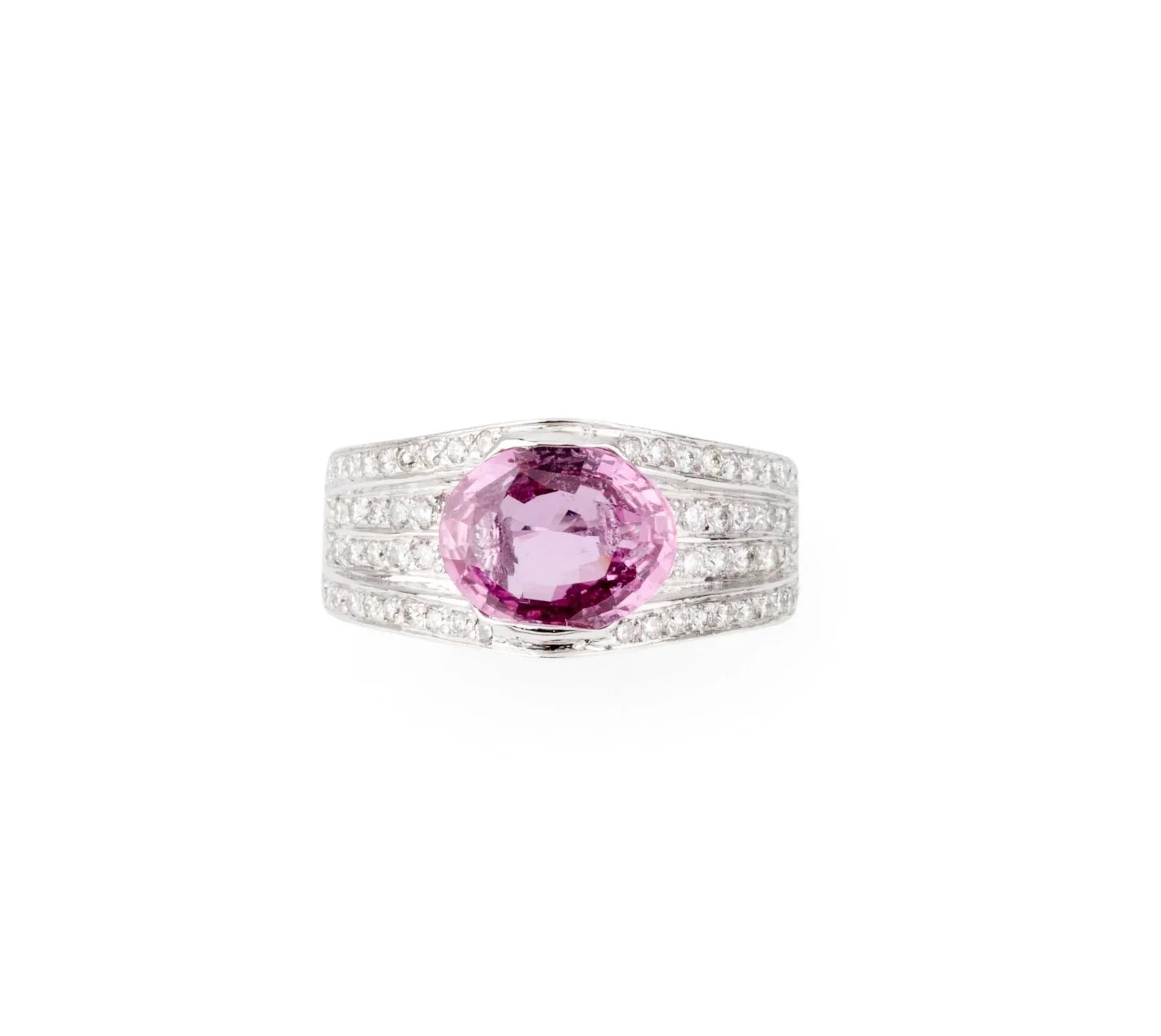 Grey gold ring with pink sapphire