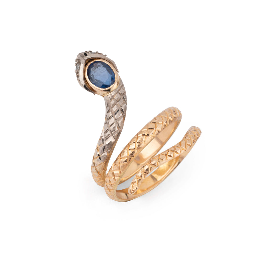 Two-tone sapphire snake ring