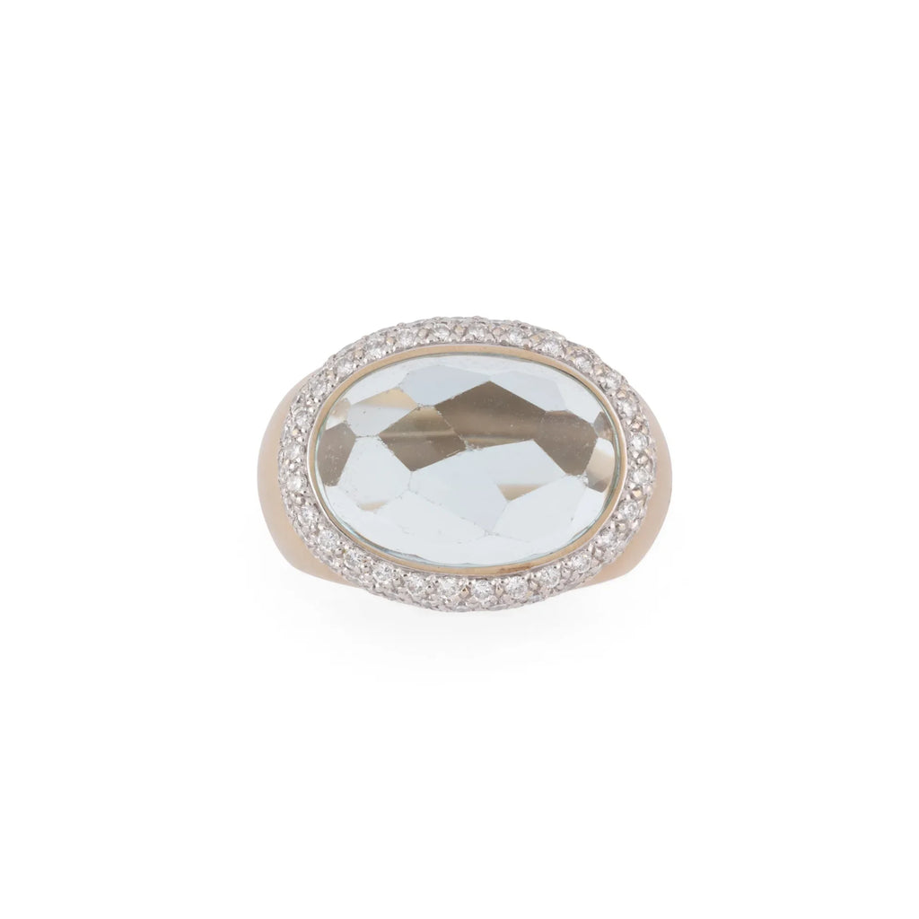 Pomellato Italian designer pink gold frosted ring set with an aquamarine