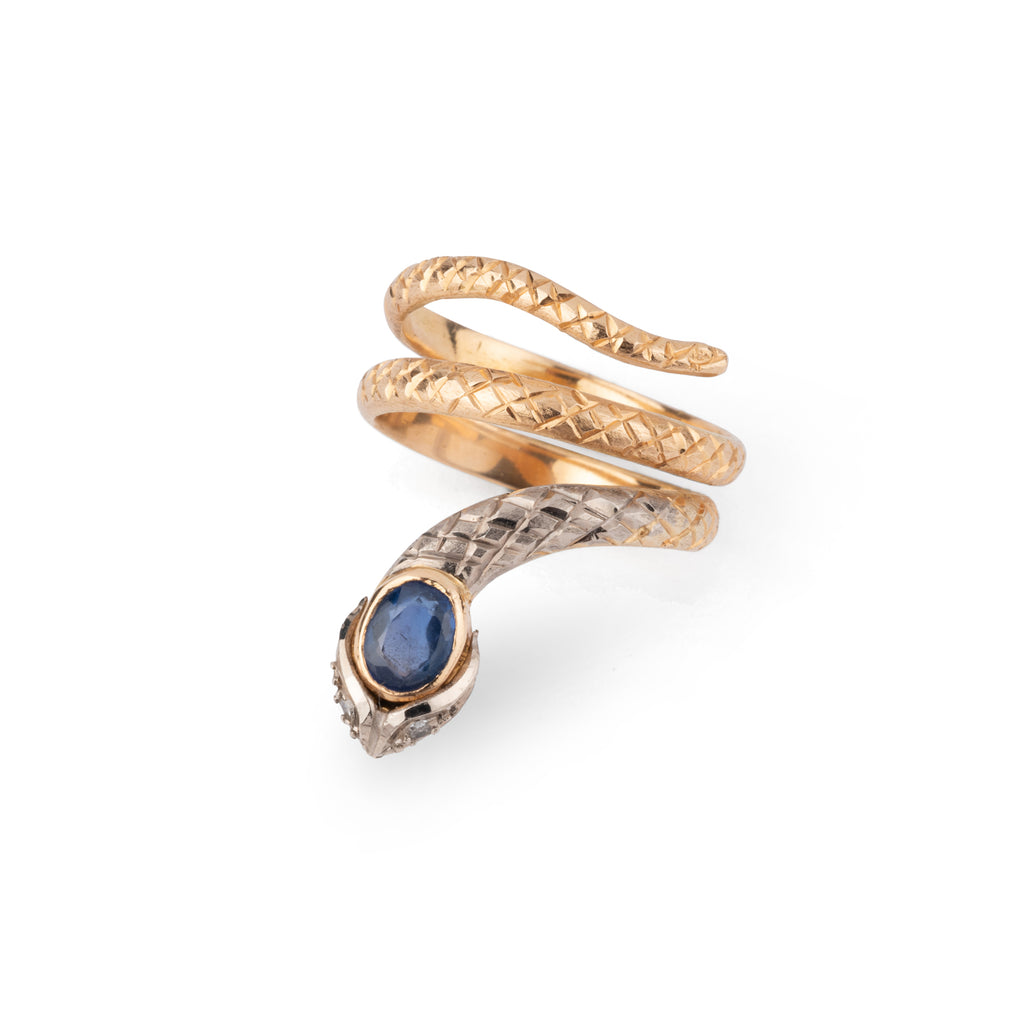 Two-tone sapphire snake ring