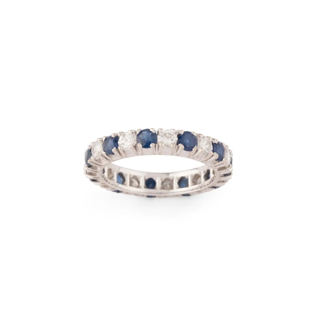 Alliance américaine en or gris,diamant et saphir .