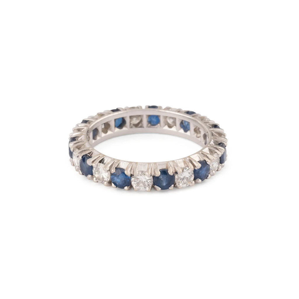 Alliance américaine en or gris,diamant et saphir .