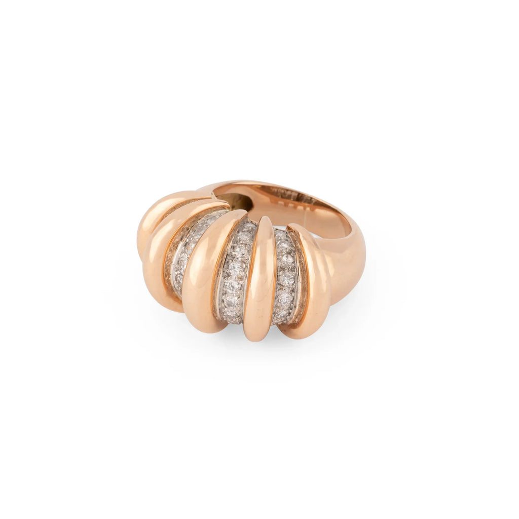 Bague godronnée  en or rose,platine et diamants