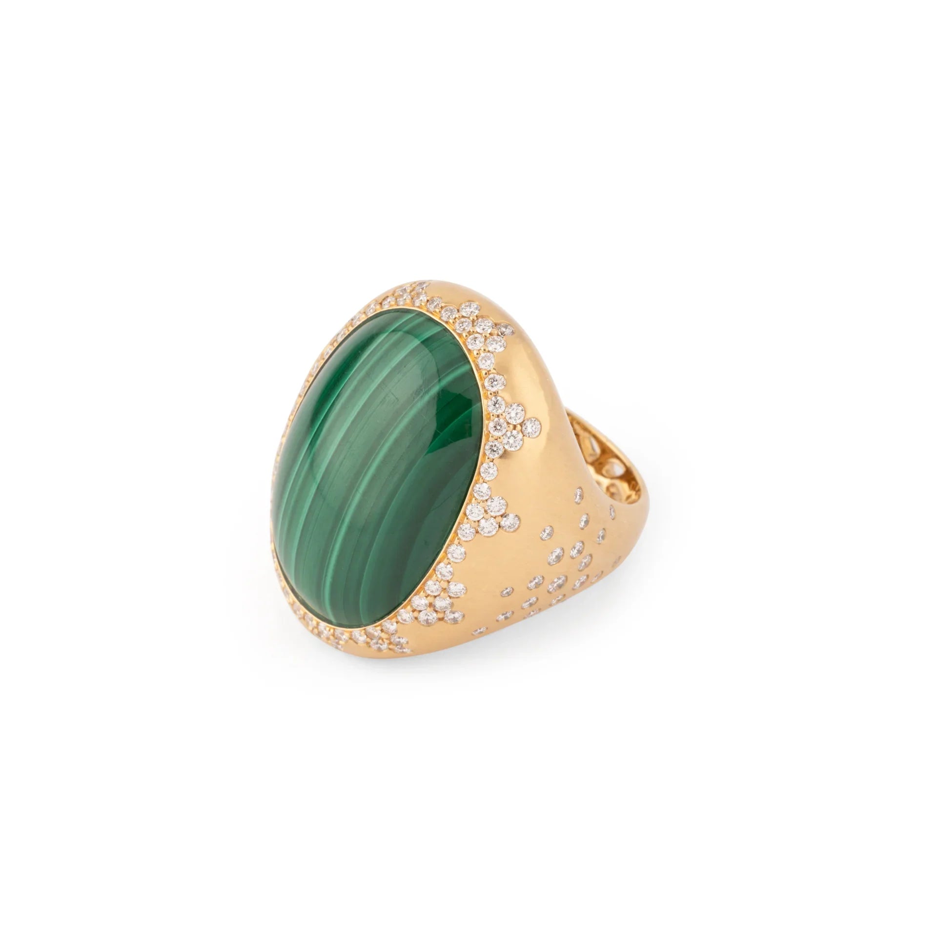 Bague or jaune brossée ornée d'une malachite