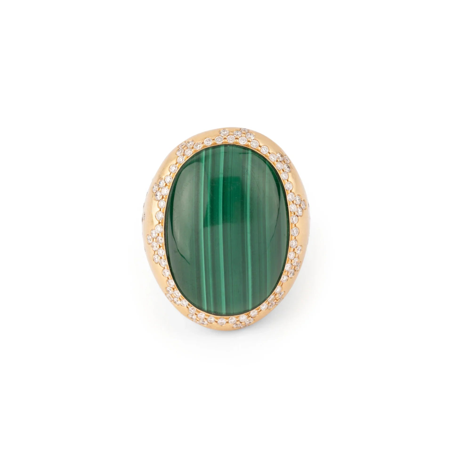 Bague or jaune brossée ornée d'une malachite