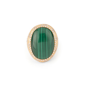 Bague or jaune brossée ornée d'une malachite