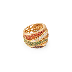 Bague bandeau or jaune entourée de pierres de couleurs