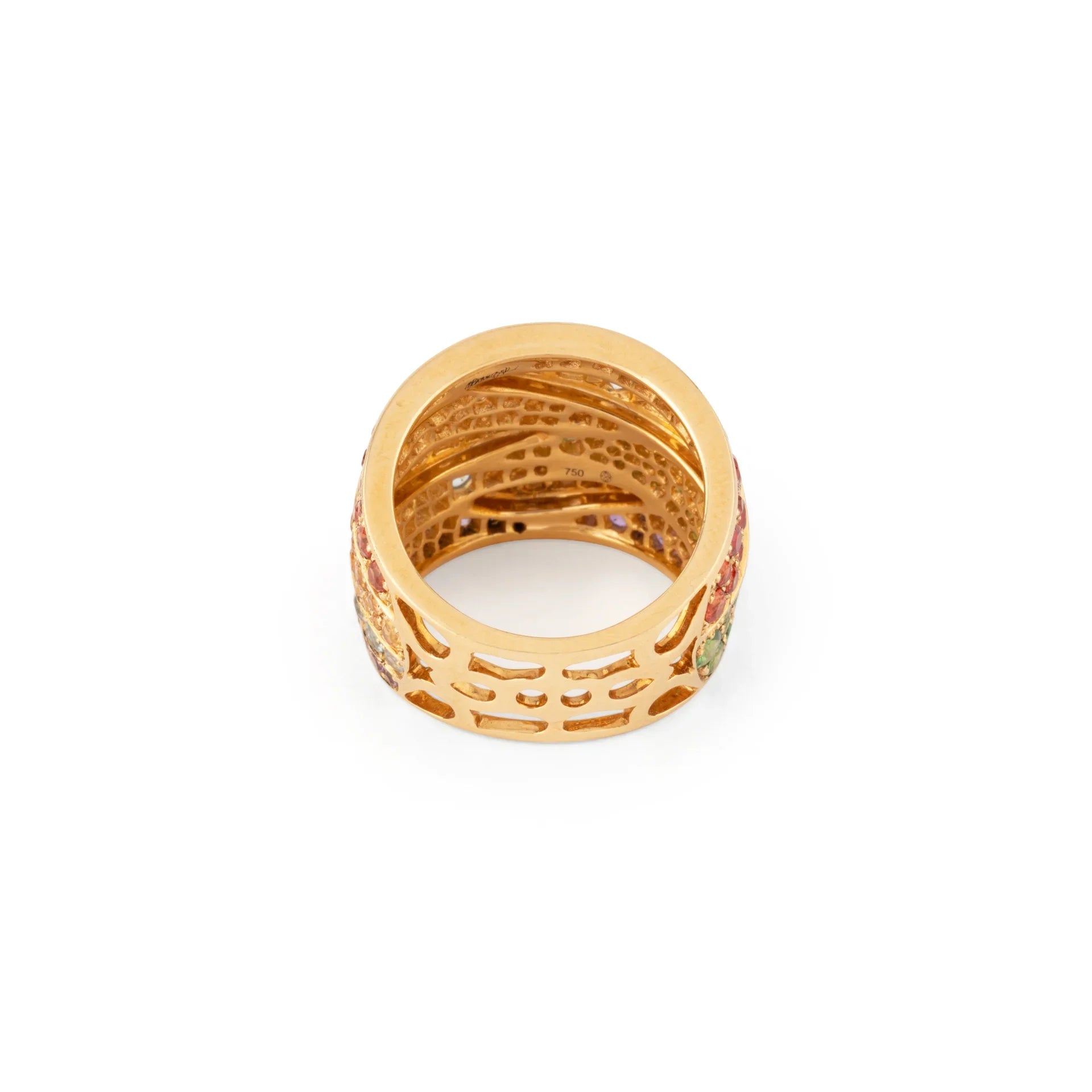 Bague bandeau or jaune entourée de pierres de couleurs