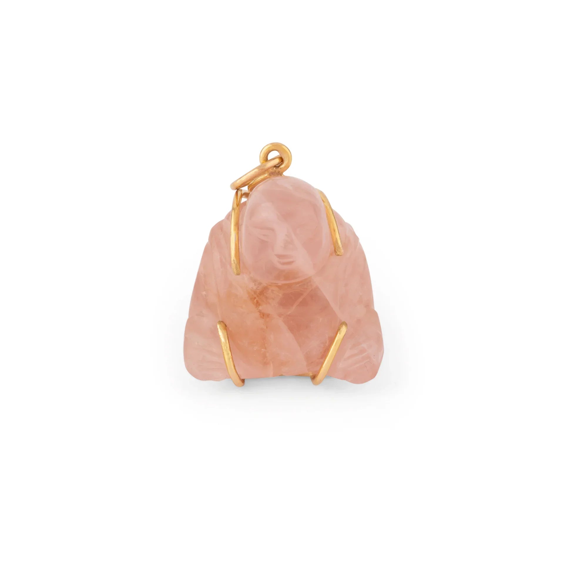 Pendentif représentant un Bouddha quartz rose sculptée