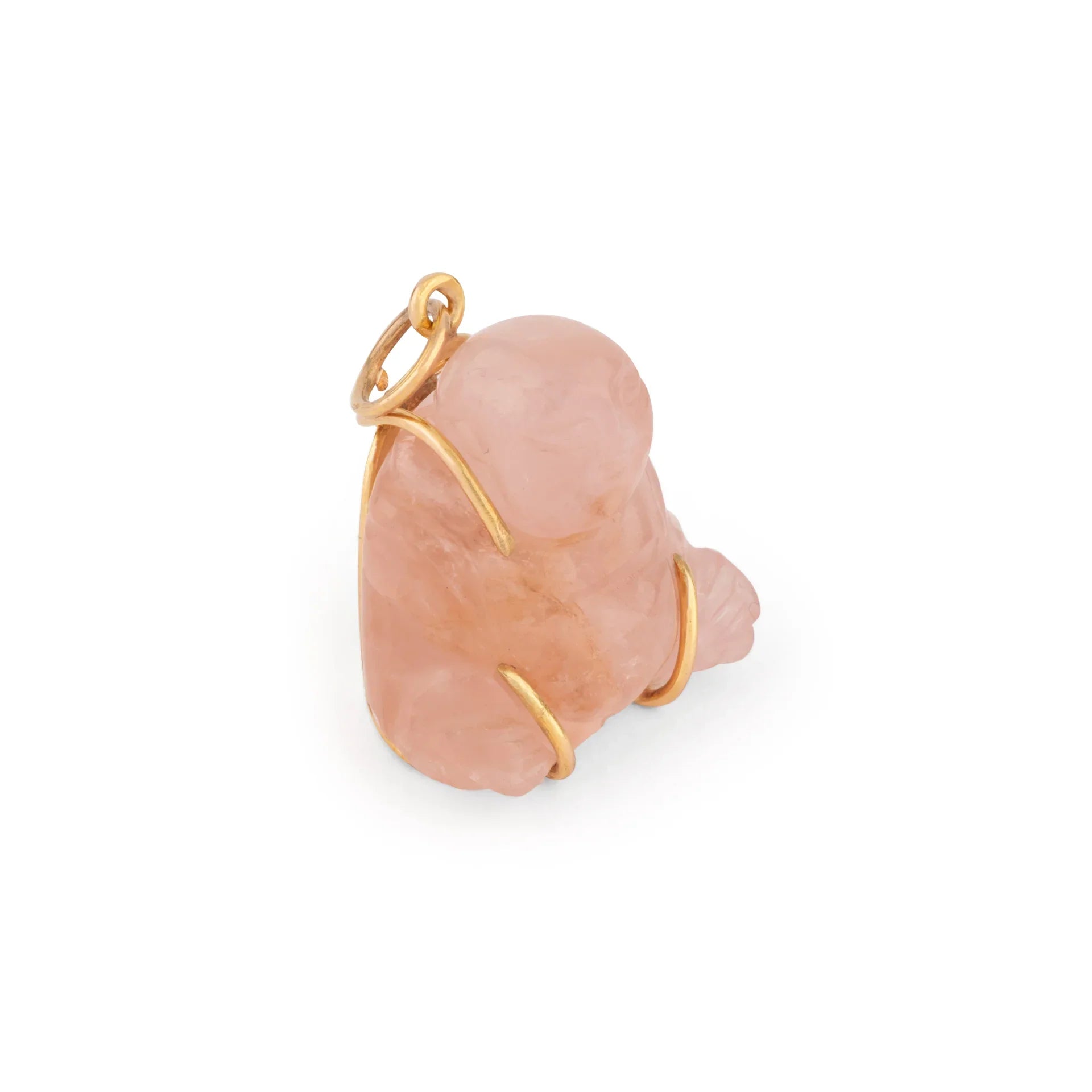 Pendentif représentant un Bouddha quartz rose sculptée