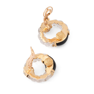 Boucle d'oreille en or jaune onyx,cristal de roche et diamant de la maison Boucheron