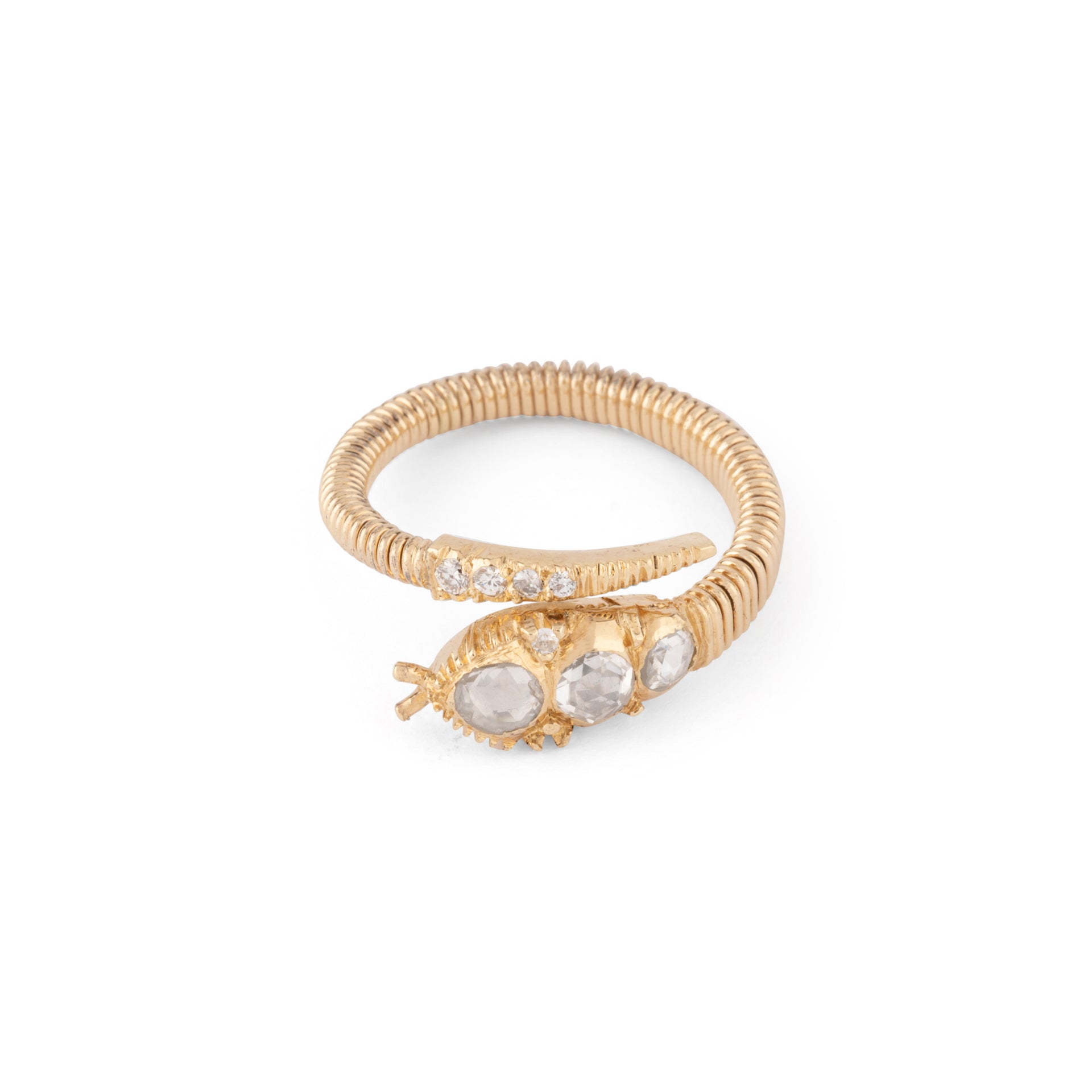 Bague serpent  en diamant taille ancienne en or jaune