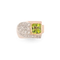 Bague tank or rose et platine en diamant et péridot