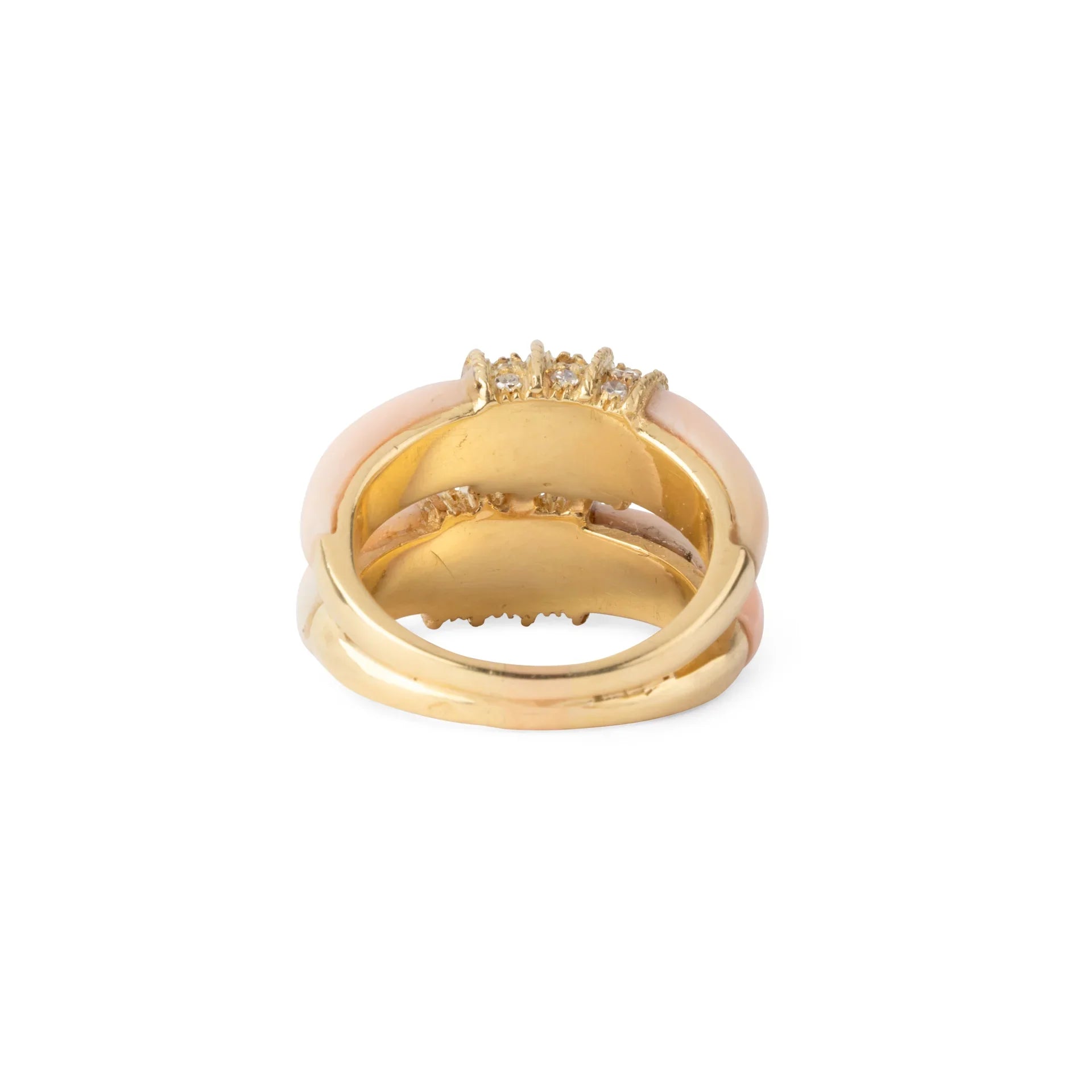 Bague double anneaux en corail peau d'ange sur or jaune