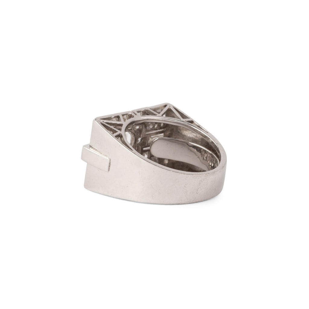 Bague rectangulaire en platine et or