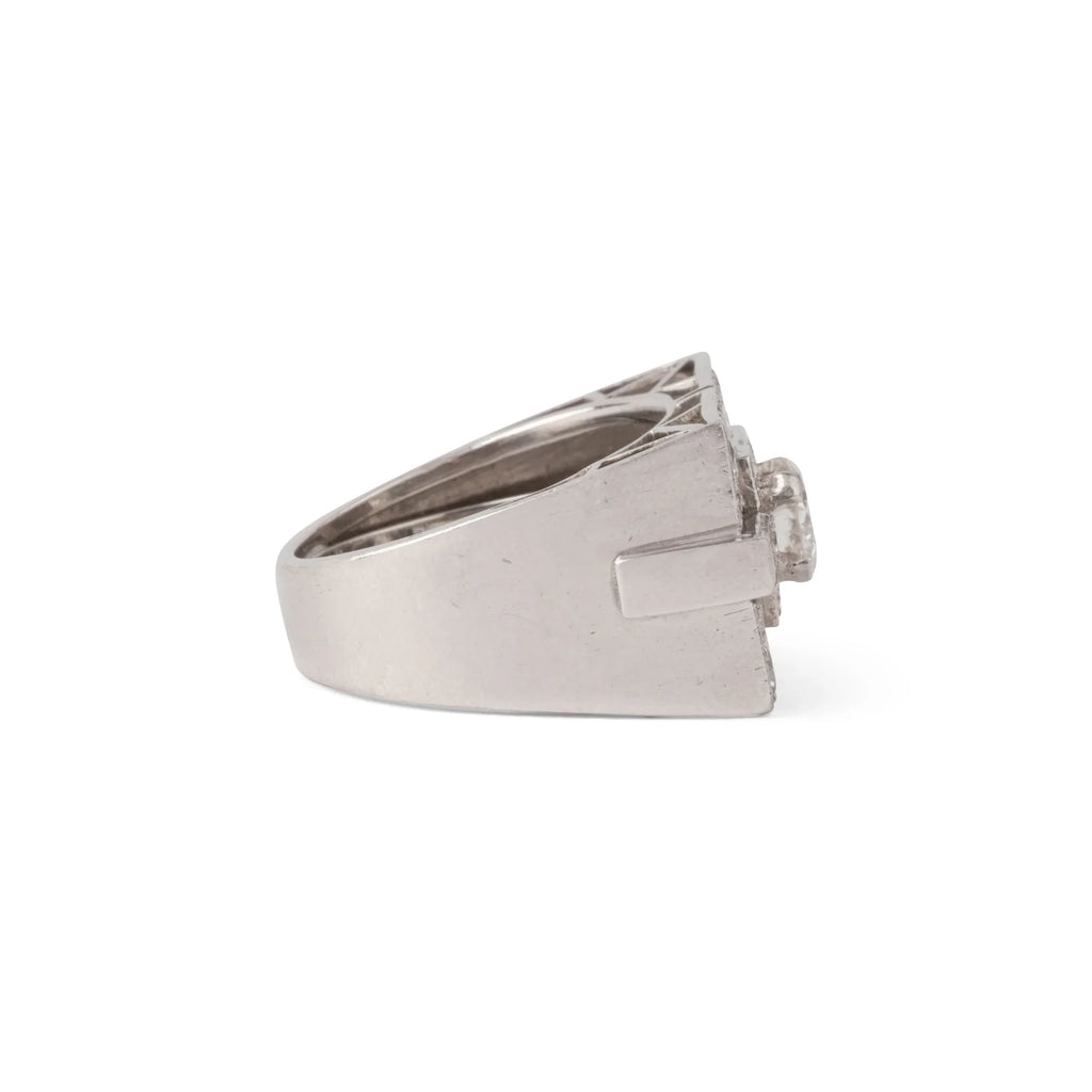 Bague rectangulaire en platine et or