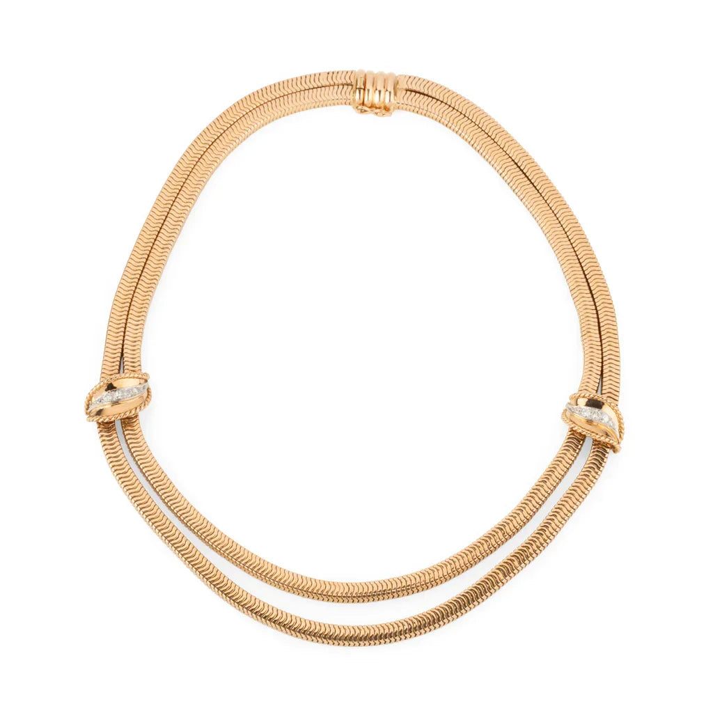 Collier or jaune double rang maillon lisse