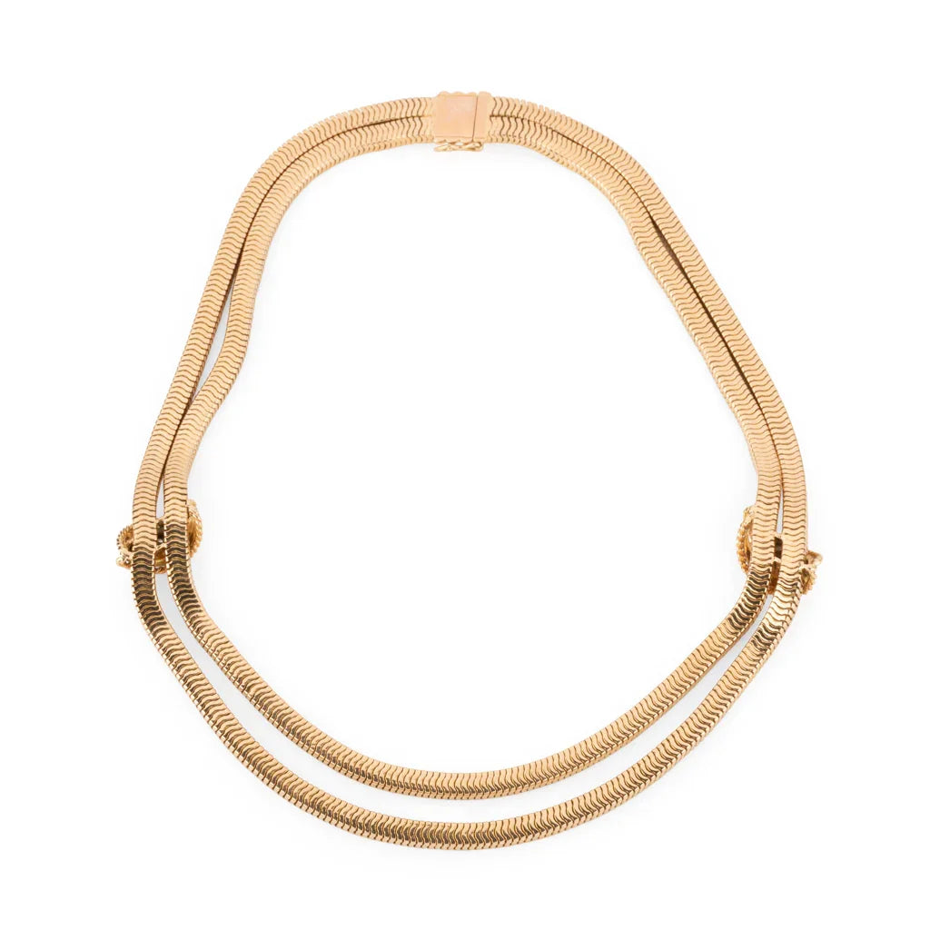 Collier or jaune double rang maillon lisse