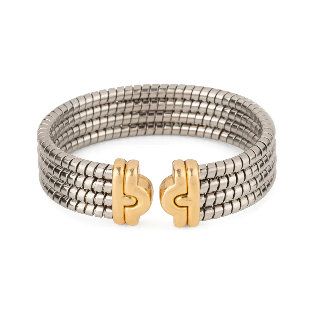 Bracelet de la Maison Bvlgari,collection Parentesi en acier et or jaune
