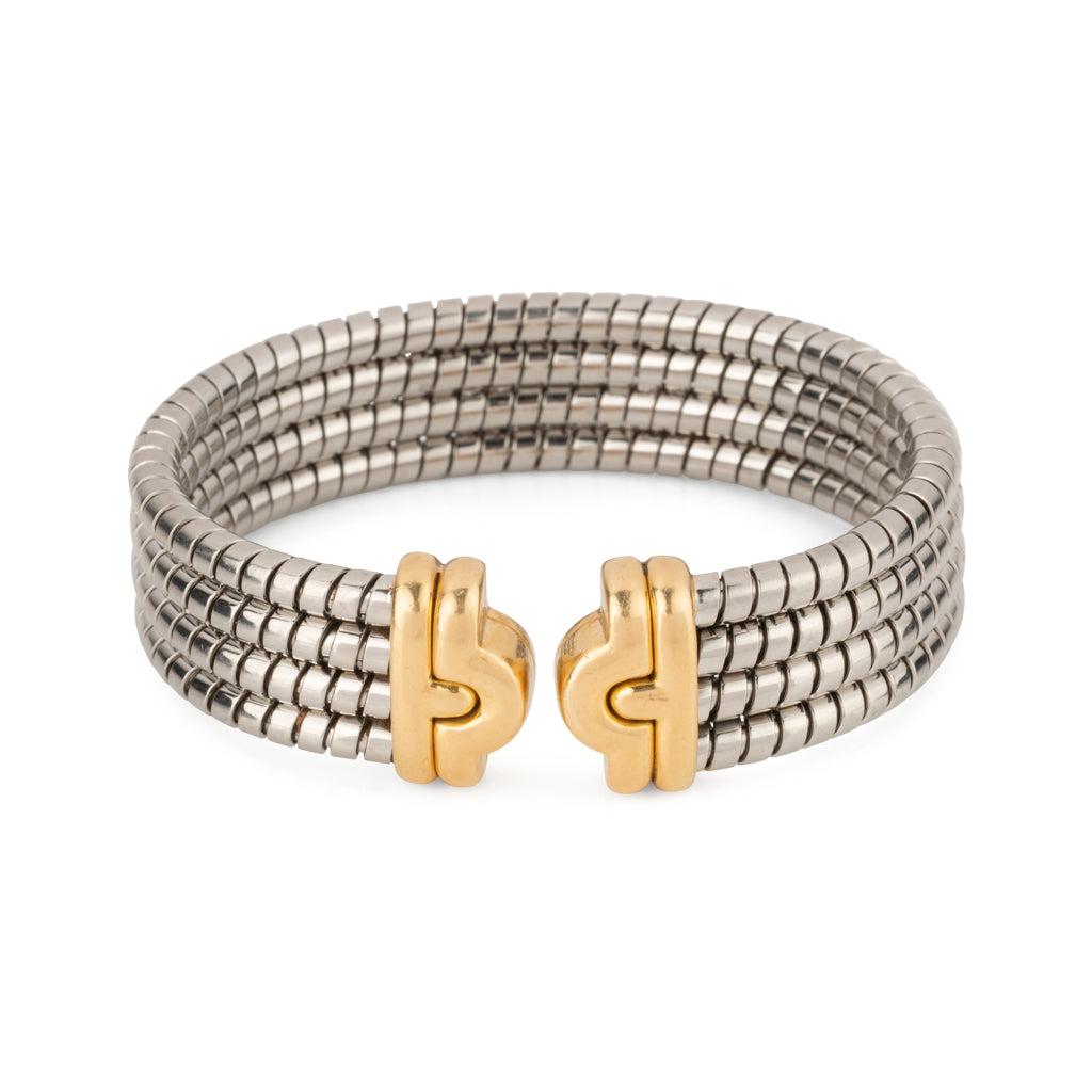 Bracelet de la Maison Bvlgari,collection Parentesi en acier et or jaune