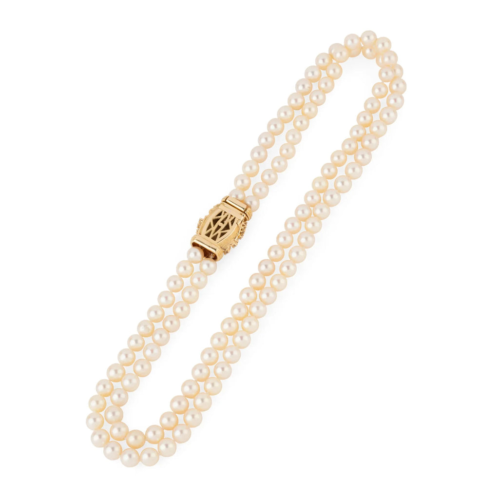 Double collier en perles de culture Akoya orné d'un fermoir or et diamant