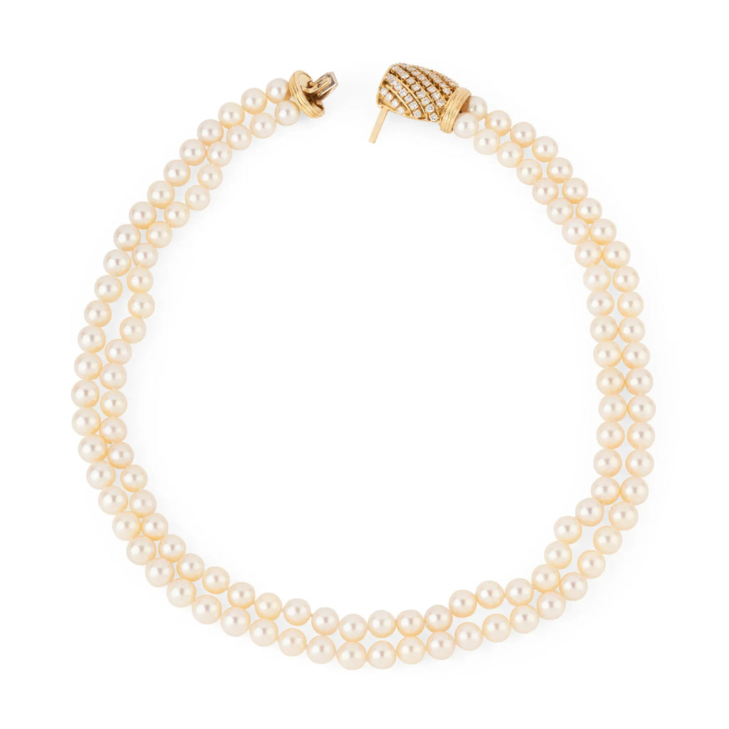Double collier en perles de culture Akoya orné d'un fermoir or et diamant
