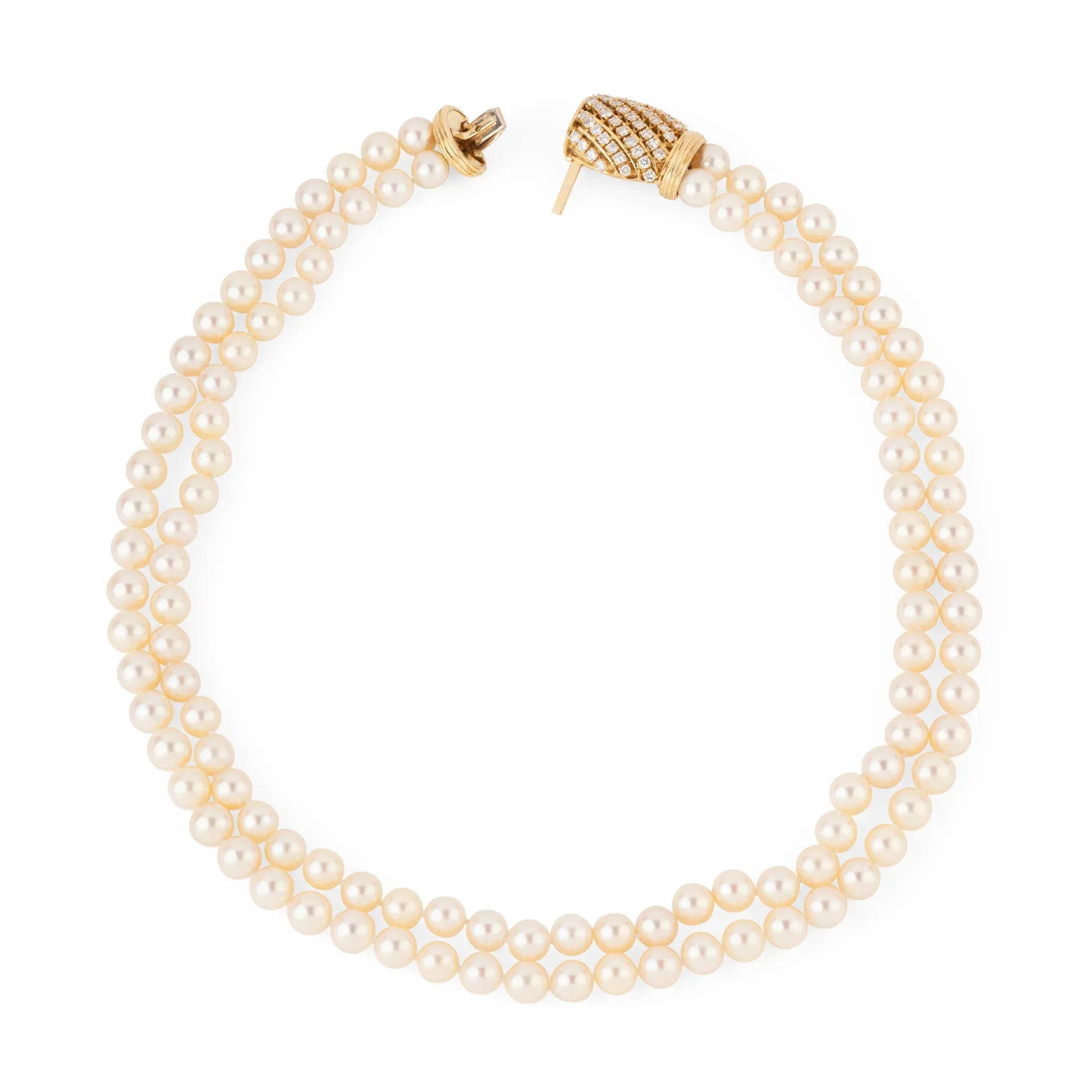 Double collier en perles de culture Akoya orné d'un fermoir or et diamant