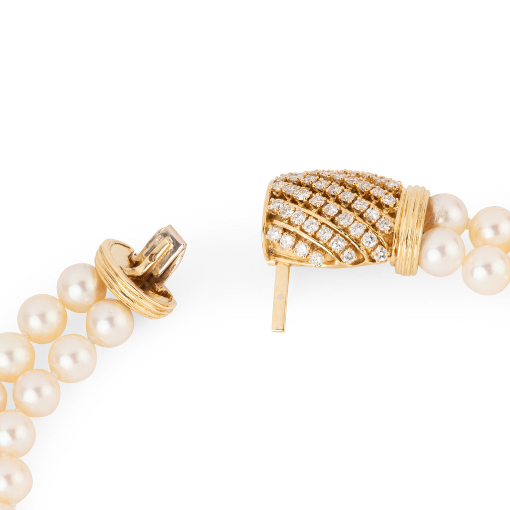 Double collier en perles de culture Akoya orné d'un fermoir or et diamant