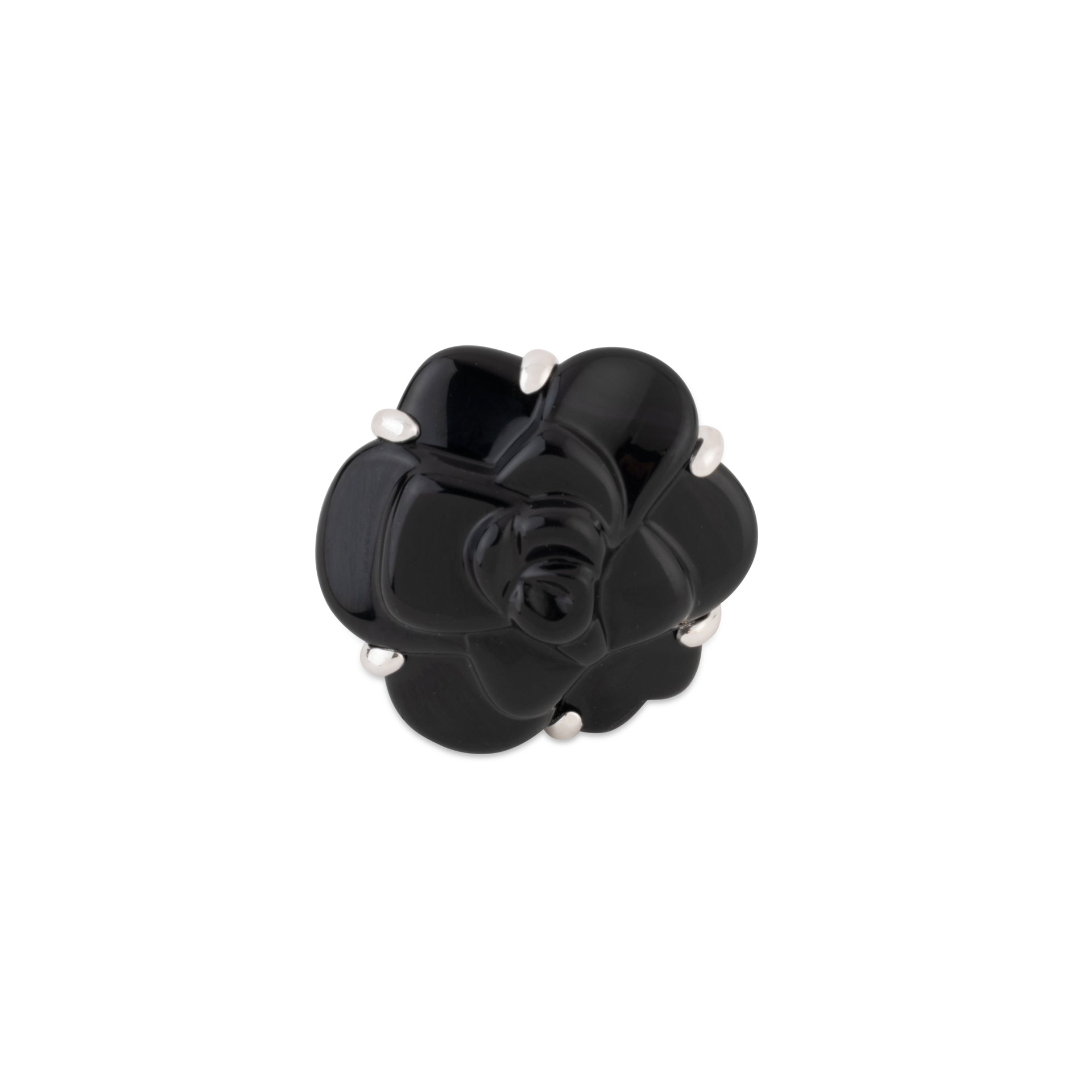 Bague Chanel or gris Camelia Onyx