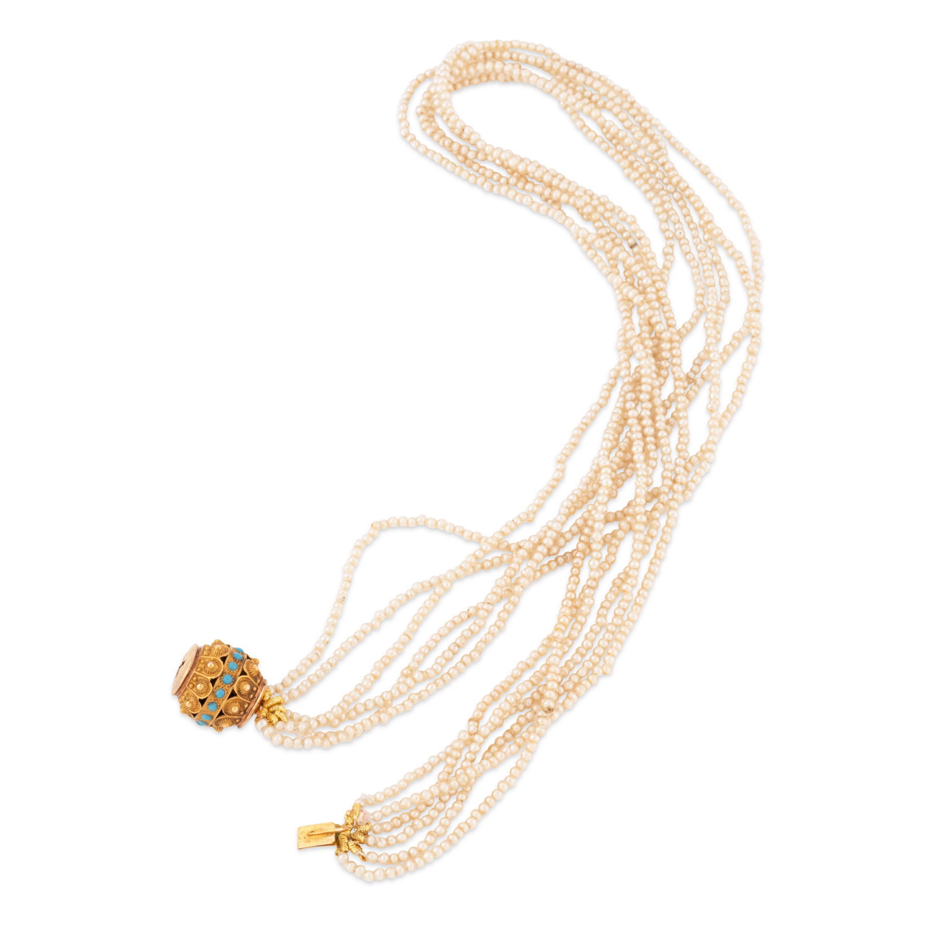 Collier multirang en perles fines, fermoir or jaune et turquoise