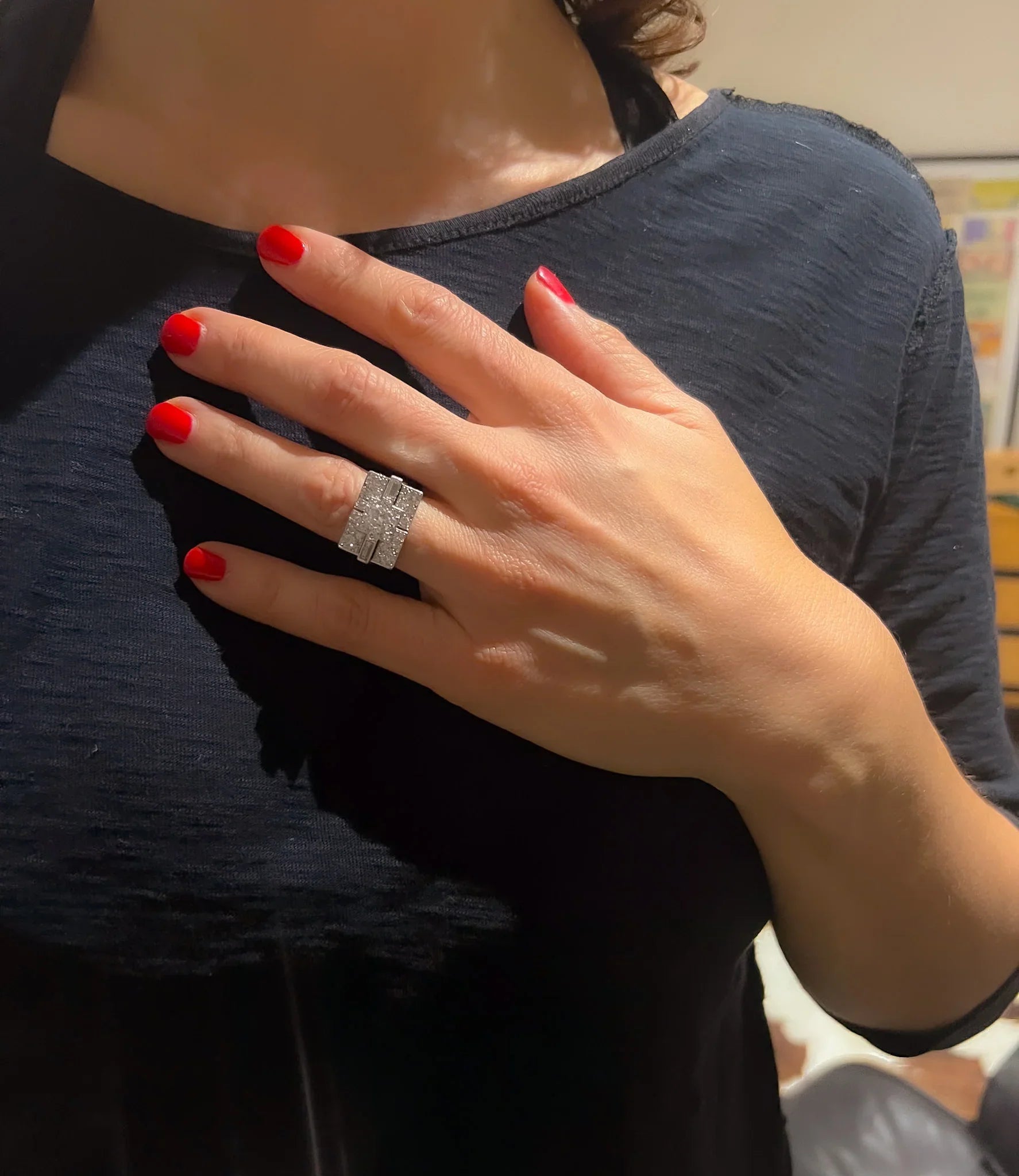 Bague rectangulaire en platine et or