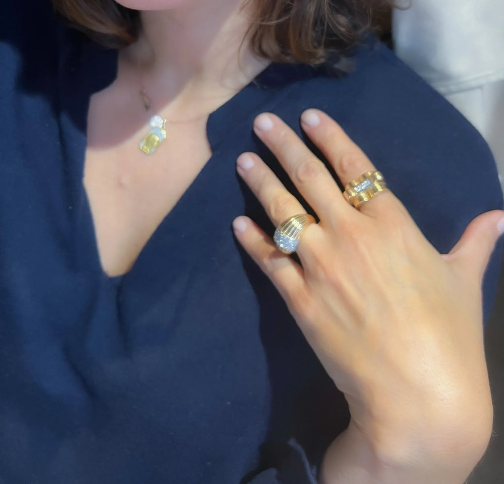 Bague Tank en or jaune et diamants