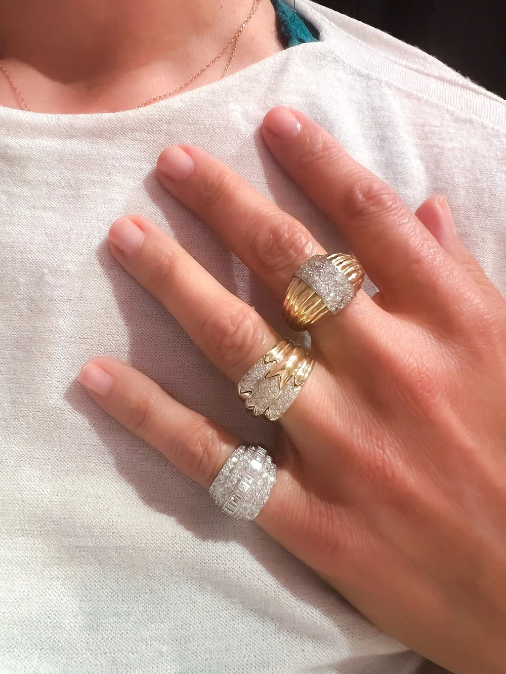 Bague 3 rangs en or jaune et diamant