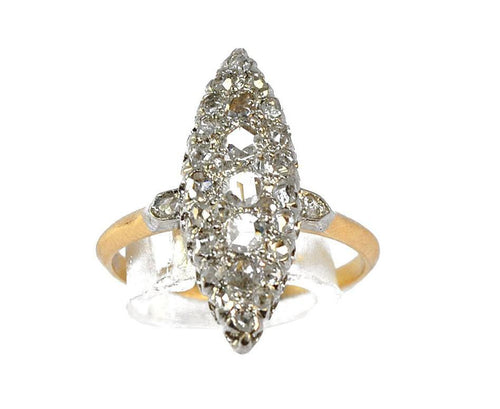 Bague marquise Napoléon III en  or jaune  et platine - adalgyseboutique