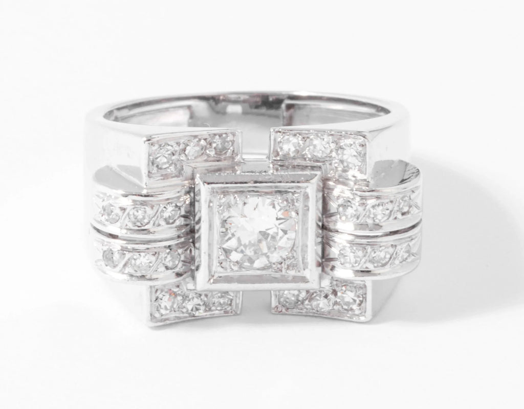 Bague tank en or gris et diamant